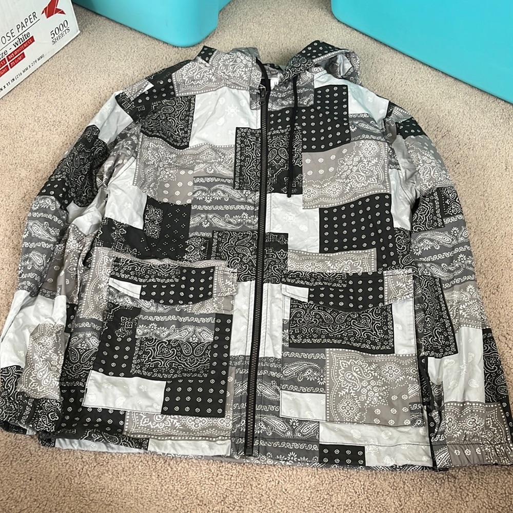Plaid patterned windbreaker